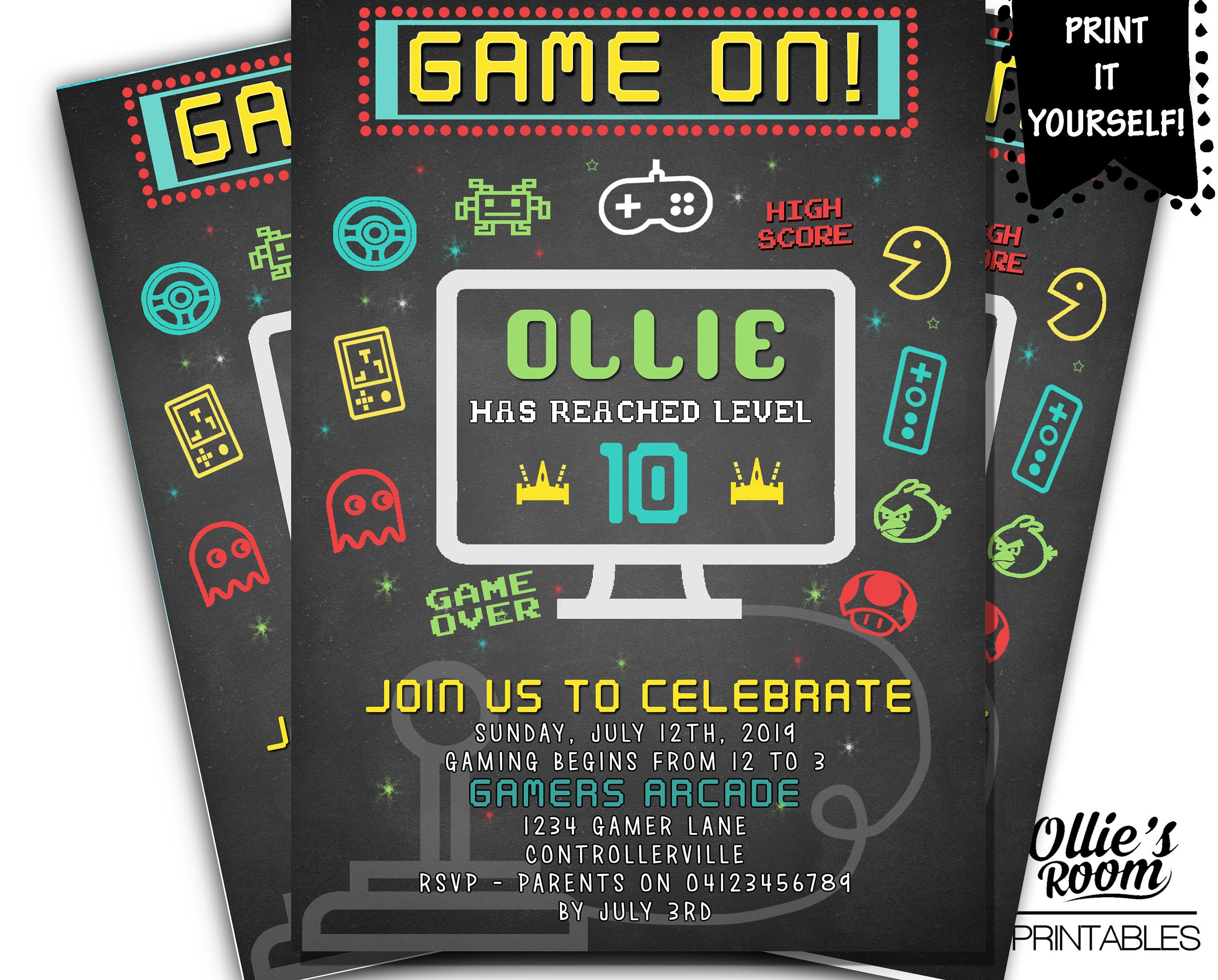 Video Game Party Invitation Arcade Birthday Invitation Etsy Australia