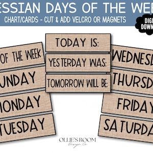 Hessian Days of Week Chart, Hessian Classroom Poster, Boho Days of Week, Digital Print, Instant Download, Natural Classroom
