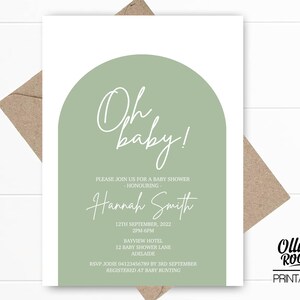 Boho Oh Baby Shower Invite, Sage Green Arch Baby Shower, Digital Baby Shower