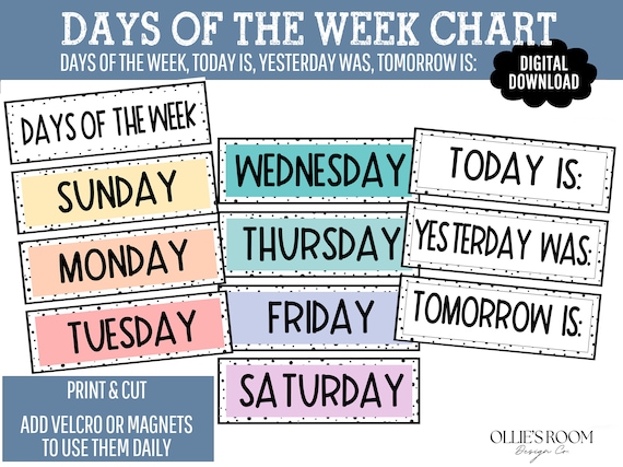 Days of Week Chart Rainbow Daily Organisation Boho Days of - Etsy