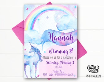 Unicorn Invitation, Unicorn Printable, Customized, DIY invitation, Birthday, Print Yourself Invitation