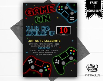 Invitación a la fiesta de videojuegos / Invitación de cumpleaños de juegos / Invitación de juegos / Invitación de cumpleaños de arcade / Juegos imprimibles / Descarga instantánea