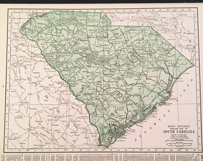 Vintage Map of South Carolina Original 1937 Rand Mcnally Map - Etsy