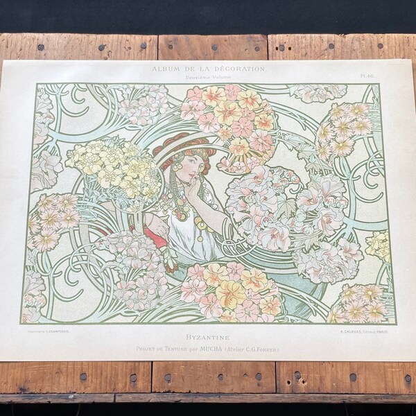 Byzantine by Alphonse Mucha, Rare Art Nouveau Lithograph, Album de la Décoration Antique Print