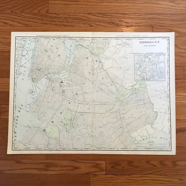 X-Large Antique Map of Brooklyn, Original Rand McNally Business Atlas Map for Framing