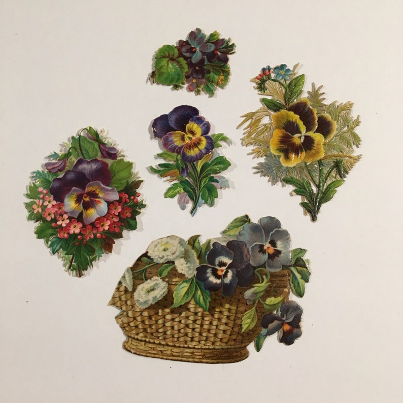 Antique Die Cuts Pansies Original Vintage Die Cuts for Scrapbooking 19th Century Paper Ephemera Lot