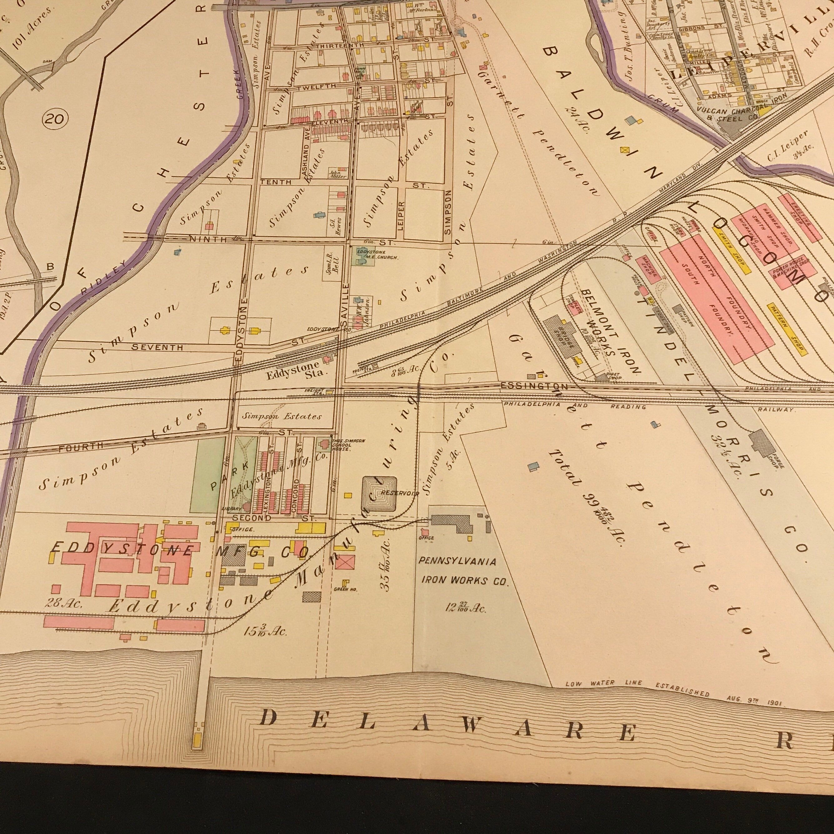 Original 1909 Map of Eddystone Borough Antique Hand Colored Etsy