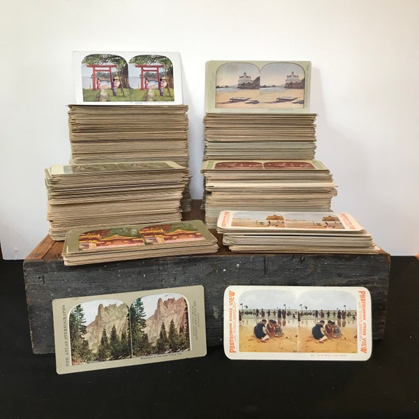 Lot of Antique Stereoview Cards, Assorted Group of Ten Stereographs of World Cities, Nature Scenes, and People