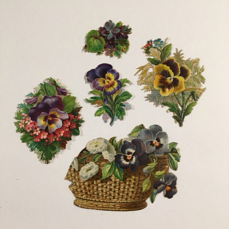 Antique Die Cuts Pansies Original Vintage Die Cuts for Scrapbooking 19th Century Paper Ephemera Lot
