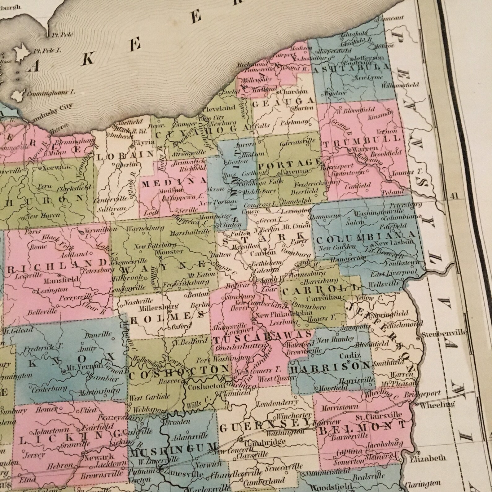 1842 Bradford Map of Ohio Original Hand Colored Antique Map Etsy Norway