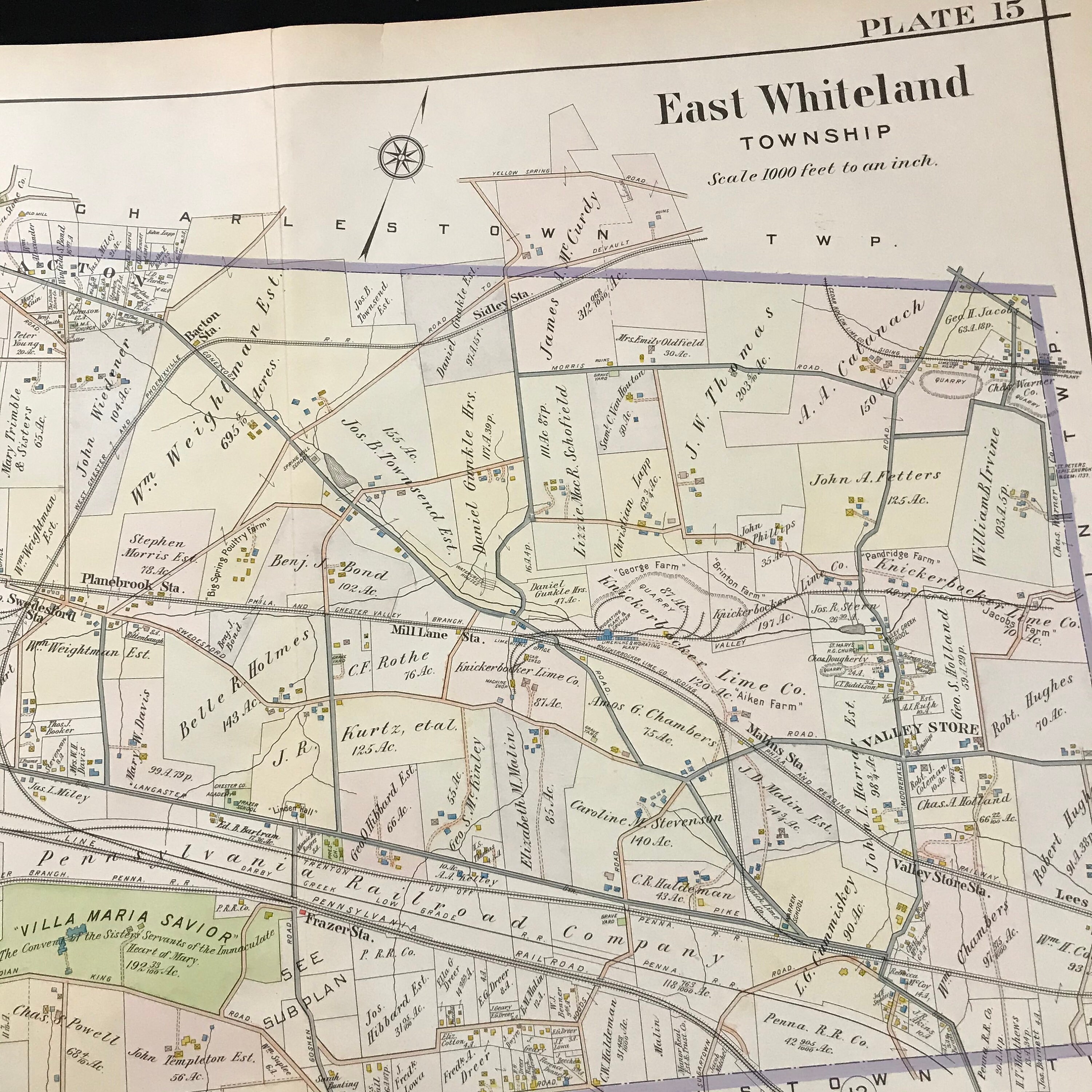 1912 Map of East Whiteland Township Original Hand Colored Etsy