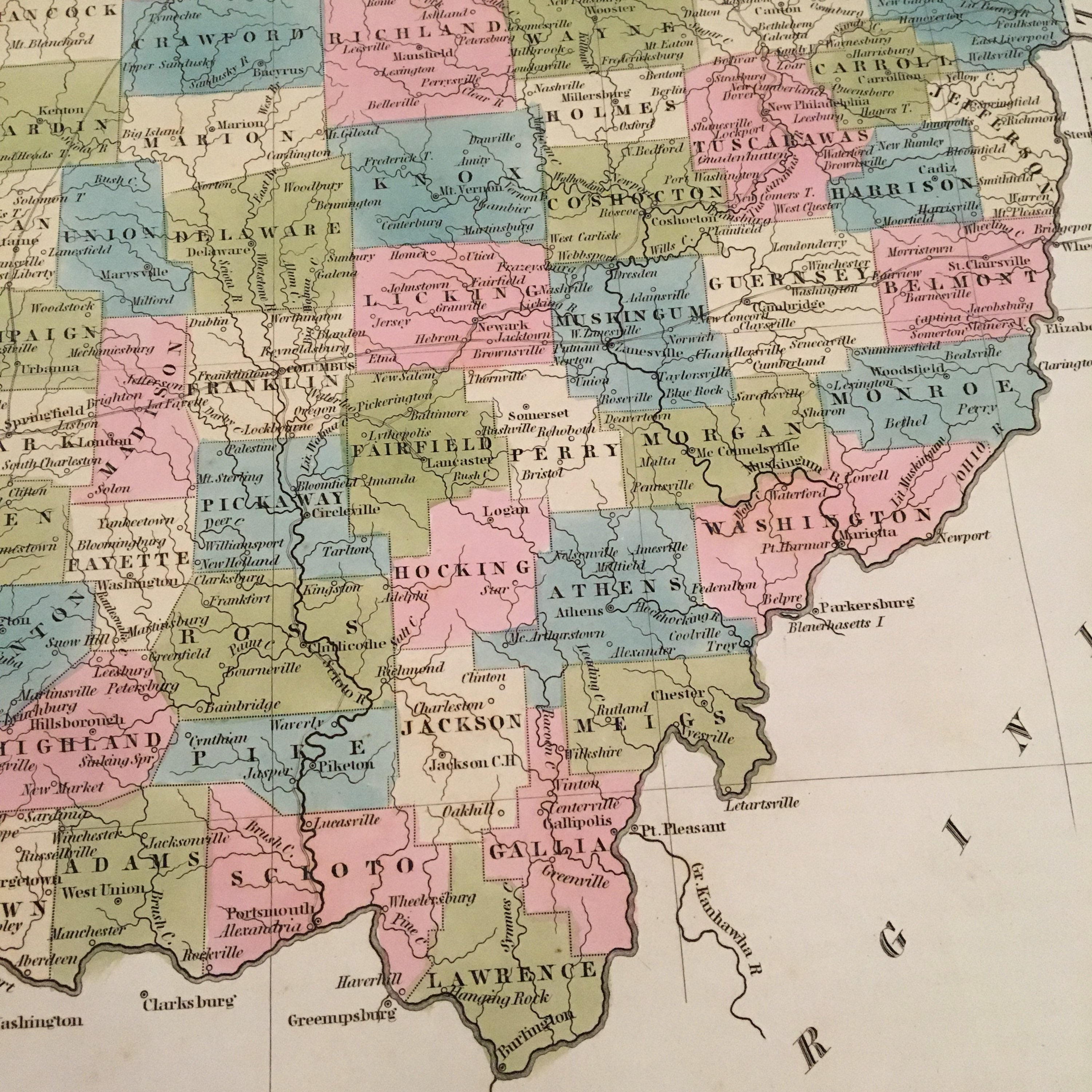 1842 Bradford Map of Ohio Original Hand Colored Antique Map Etsy Norway