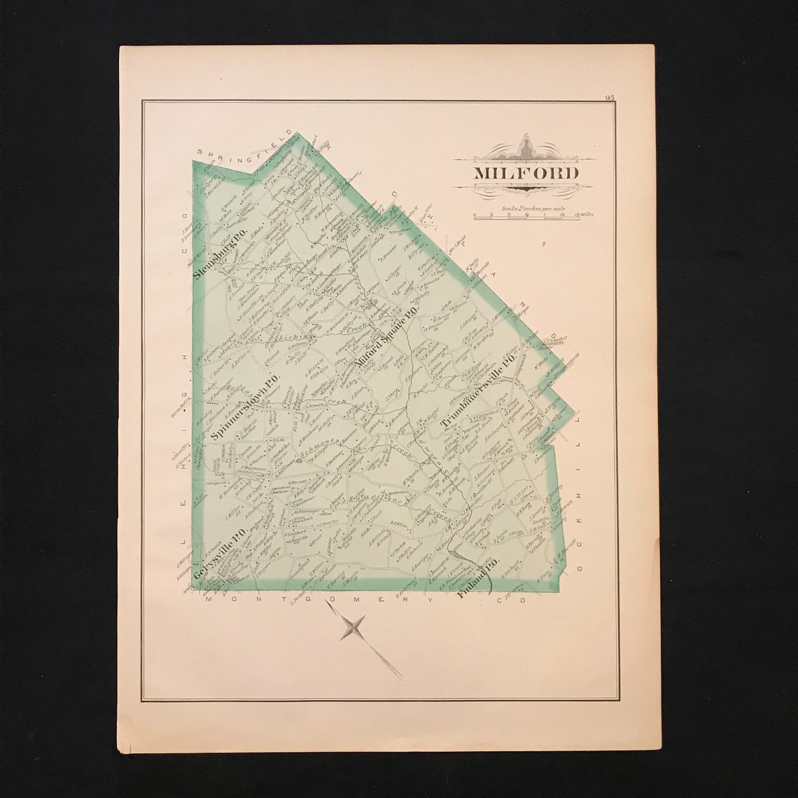 1891 Map of Milford Township Original Hand Colored Antique Etsy