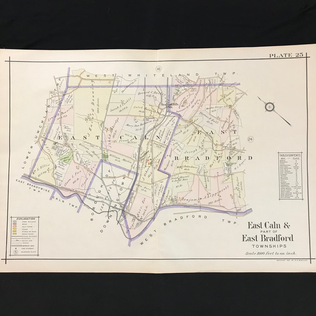 1912 Map of Downingtown Original Antique Map for Framing Etsy