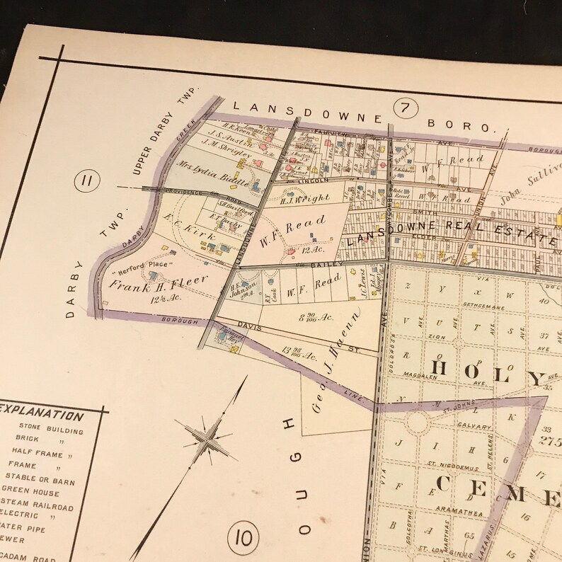 Original 1909 Map of Yeadon Borough Pennsylvania Antique Hand Etsy