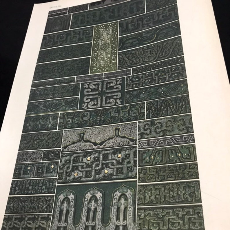 Original 1877 Print Chinese Ornaments in Bronze L/'Ornament Polychrome 19th Century Chromolithograph by Racinet
