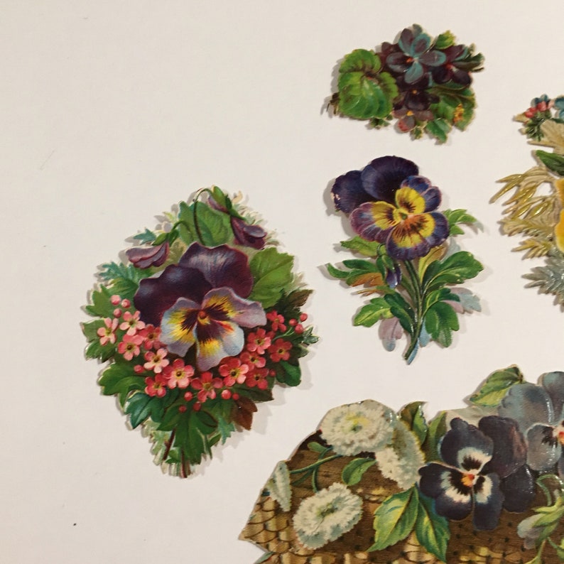 Antique Die Cuts Pansies Original Vintage Die Cuts for Scrapbooking 19th Century Paper Ephemera Lot