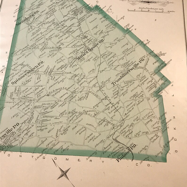 1891 Map of Milford Township Original Hand Colored Antique Etsy