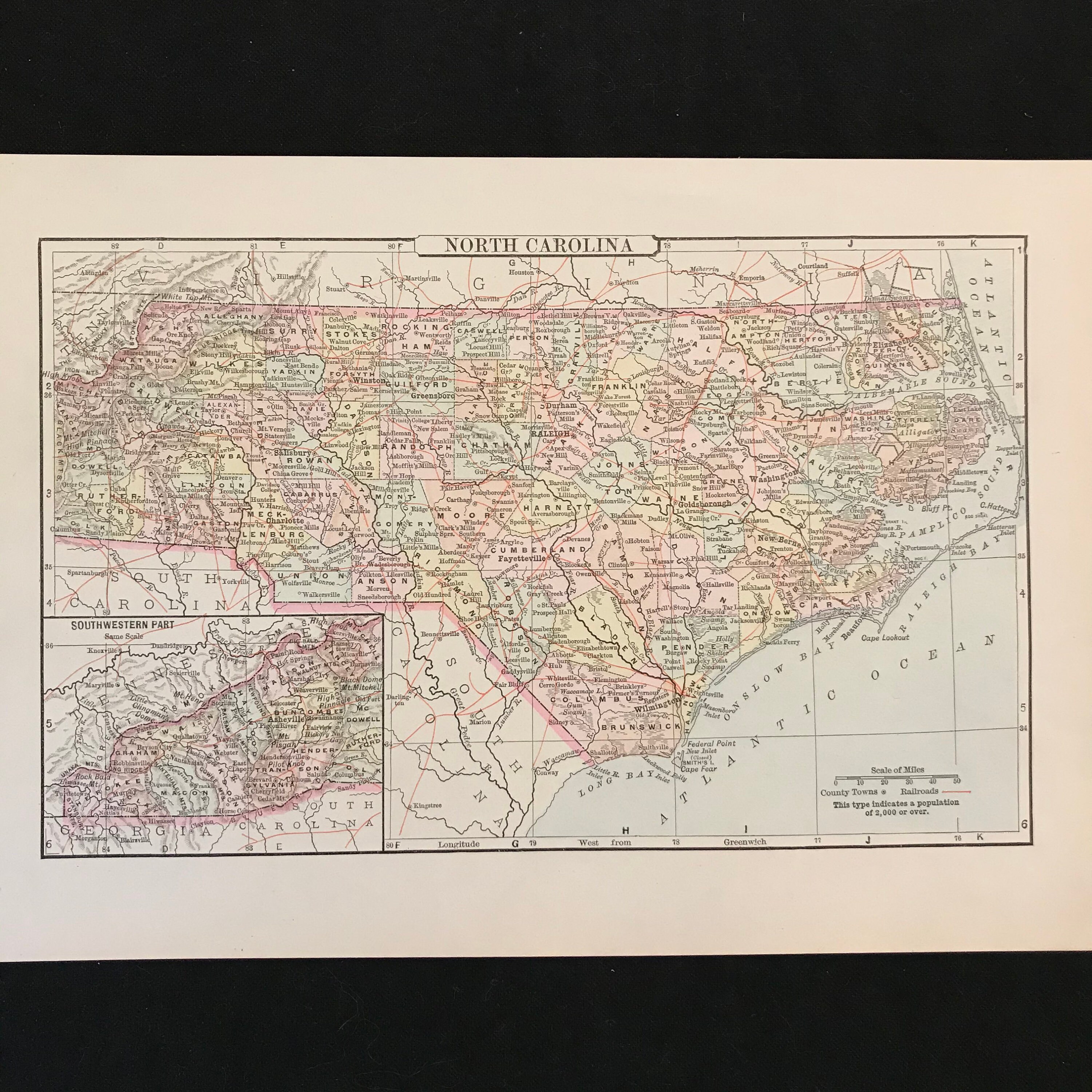 Original Antique Map Of North Carolina Choice Of Vintage Etsy