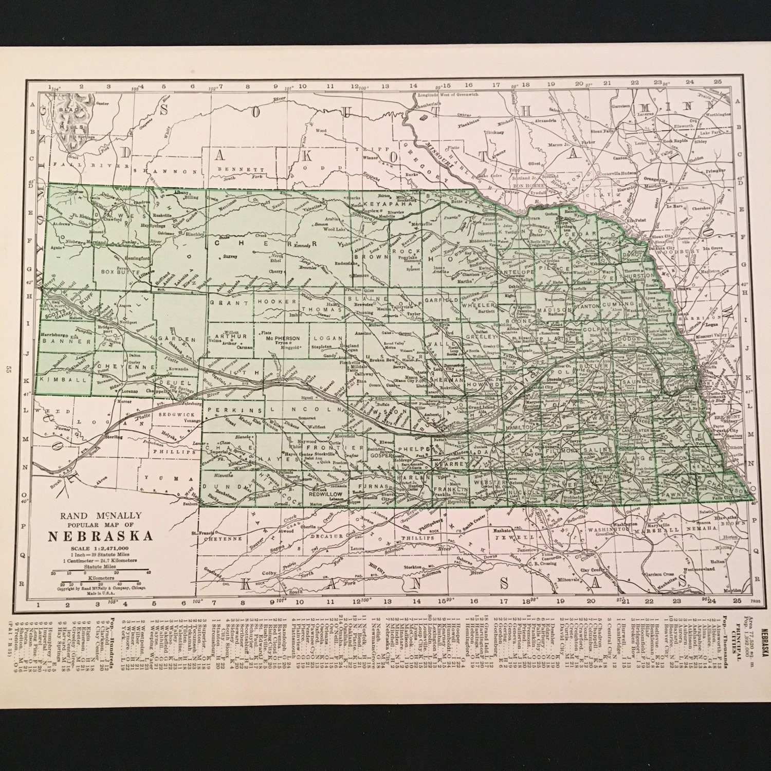 Vintage Map of Nebraska 1937 Vintage Atlas Map by Rand | Etsy