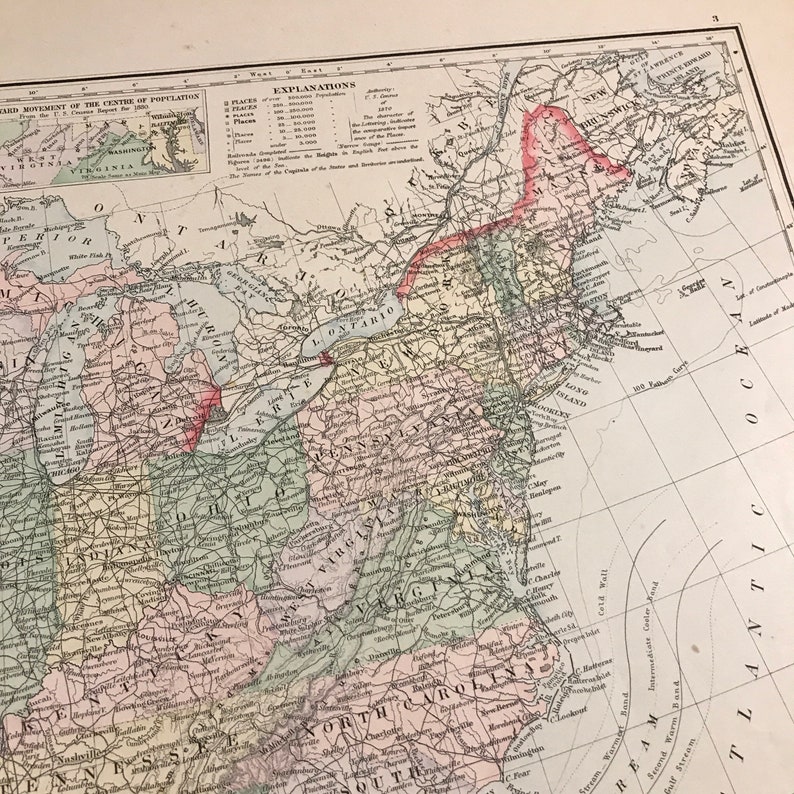 1891 Antique Map of the United States Original 19th Century Etsy