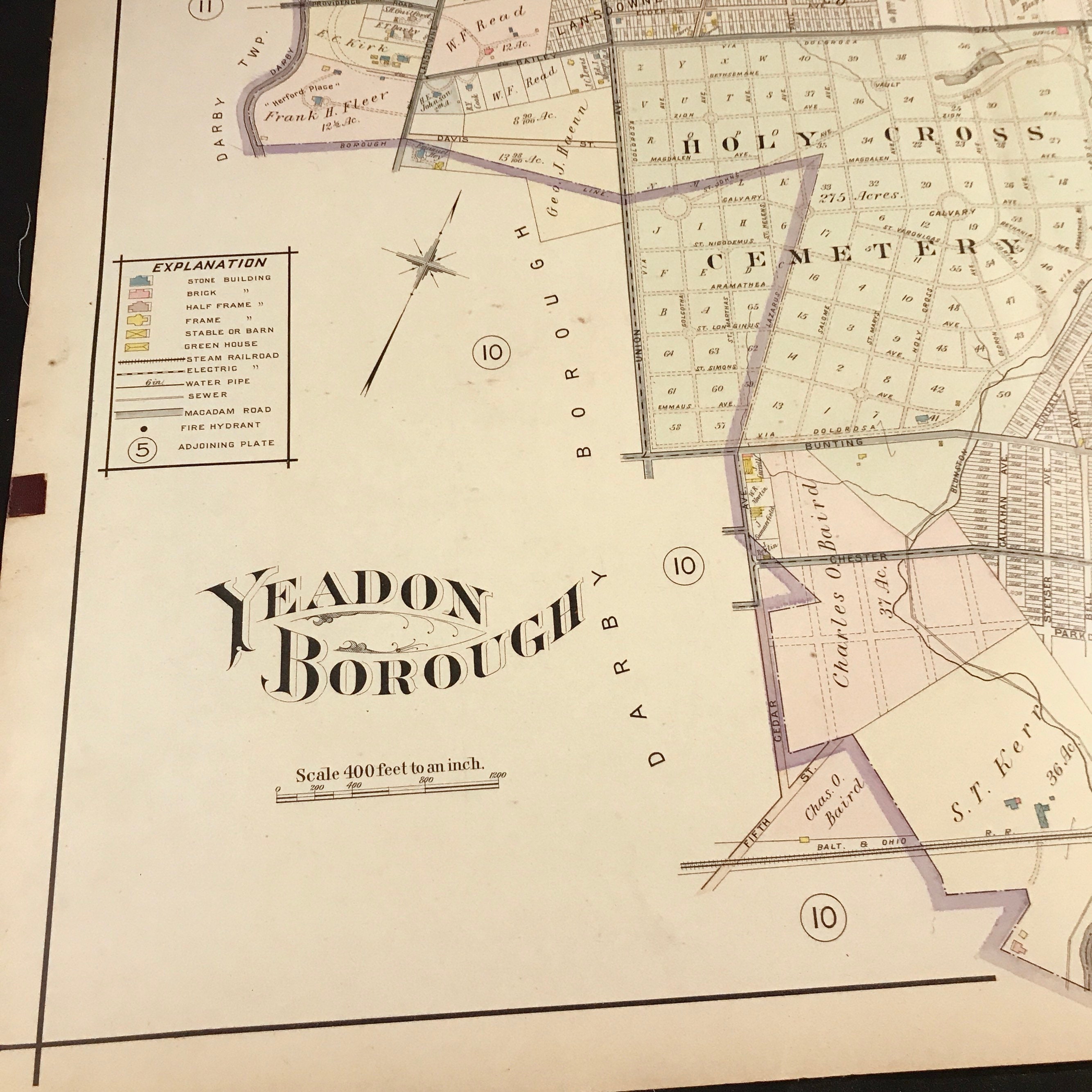 Original 1909 Map of Yeadon Borough Pennsylvania Antique Hand Etsy