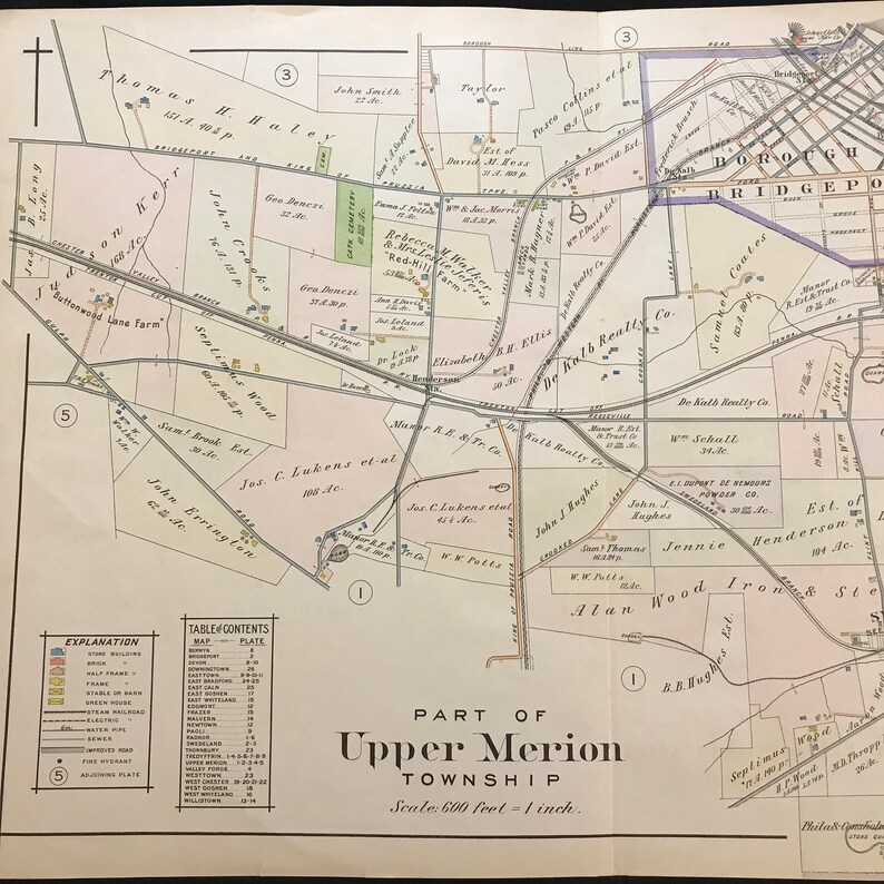1912 Map of Bridgeport PA Original Hand Colored Antique Map Etsy Ireland