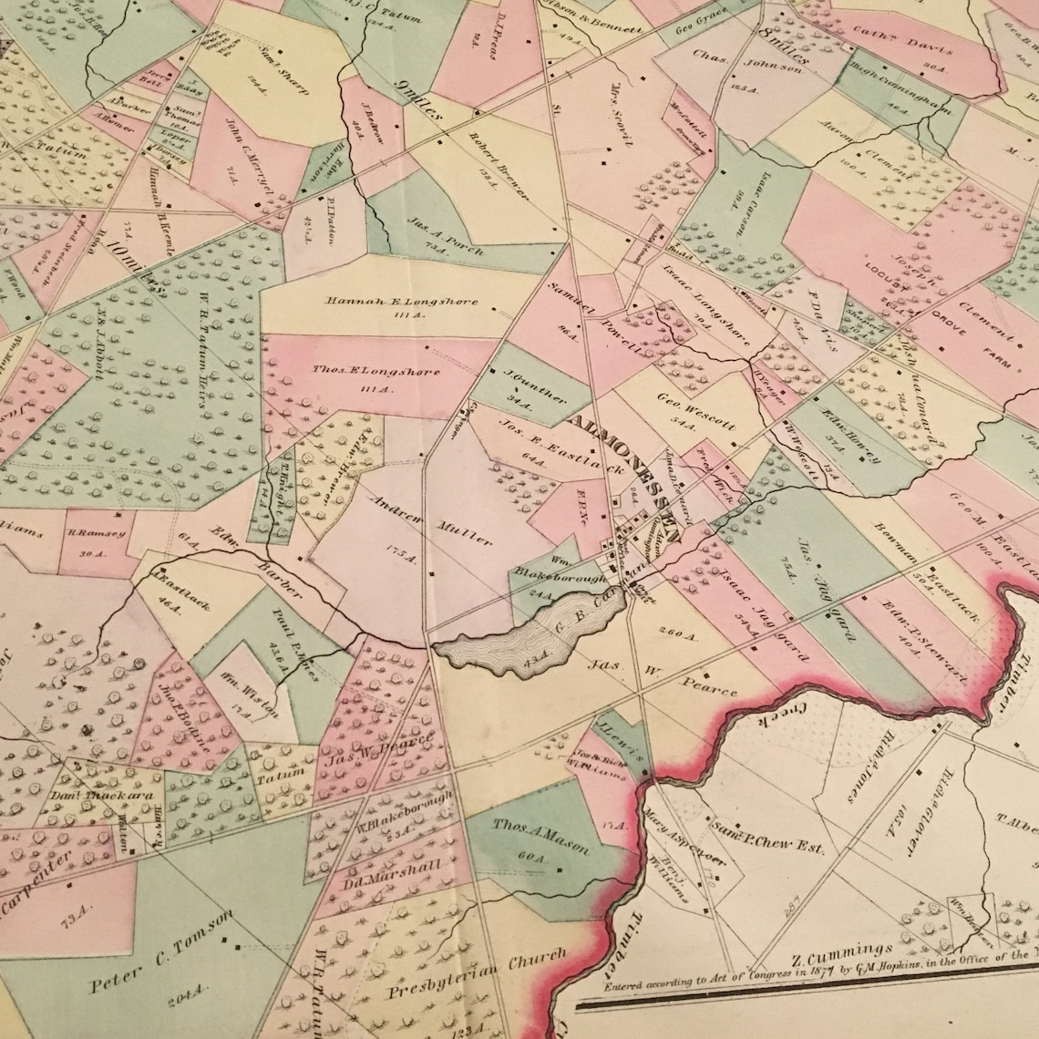 1877 Map of Deptford Township Original Antique Map Rare Hand  Etsy