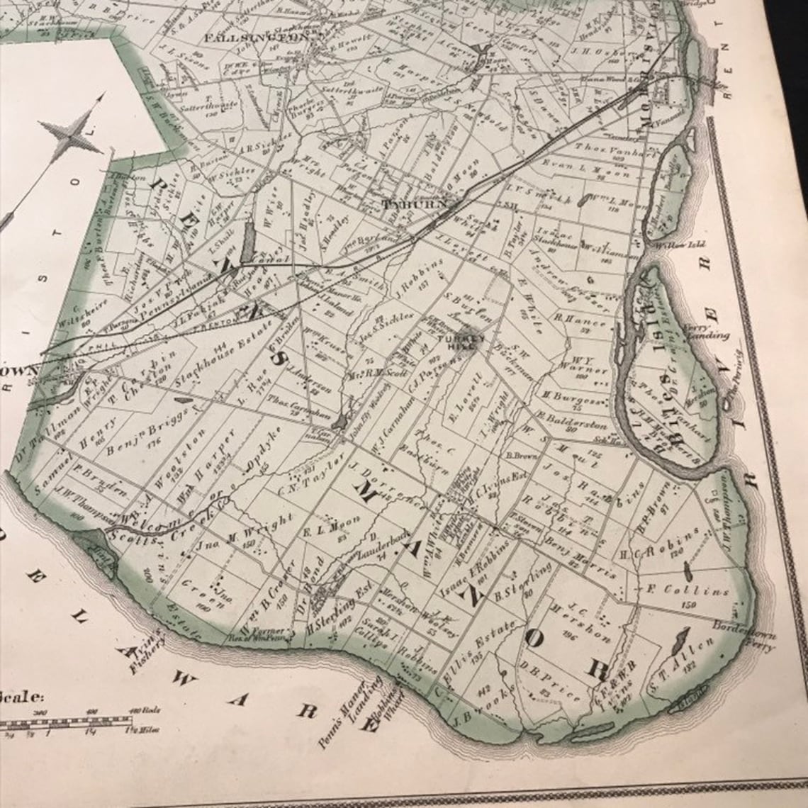 Original Antique Map of Falls Township Pennsylvania 1876 Hand Etsy