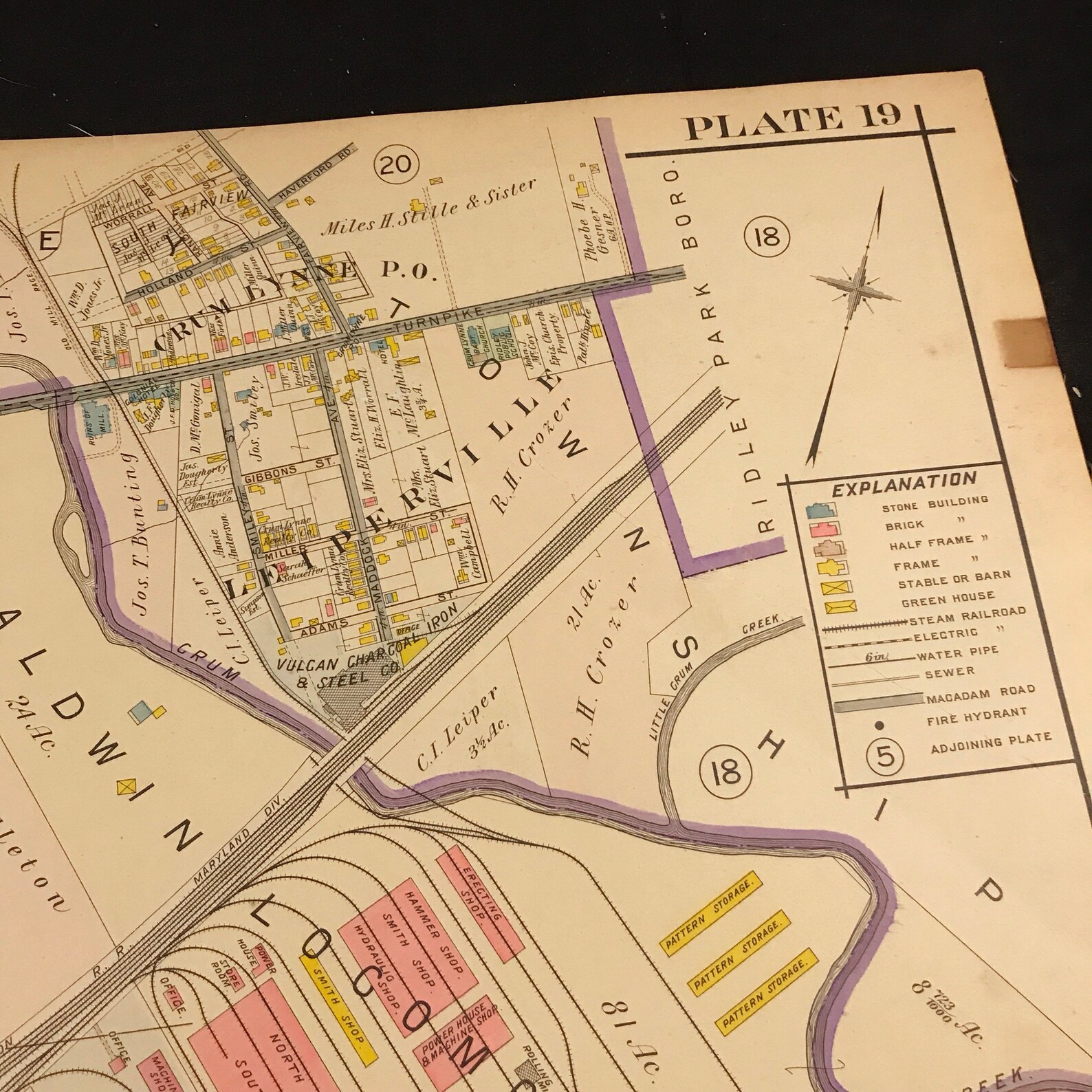 Original 1909 Map of Eddystone Borough Antique Hand Colored Etsy