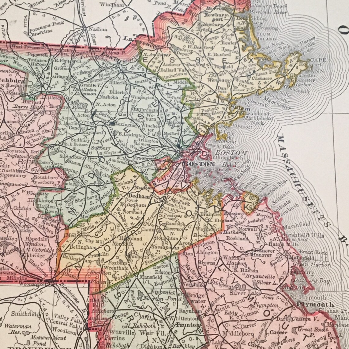 1898 Map of Massachusetts Original Antique Atlas Map for Etsy