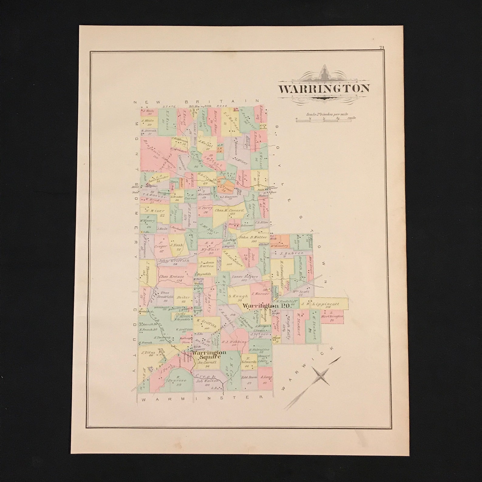 1891 Map of Warrington Township Bucks County Pennsylvania Etsy