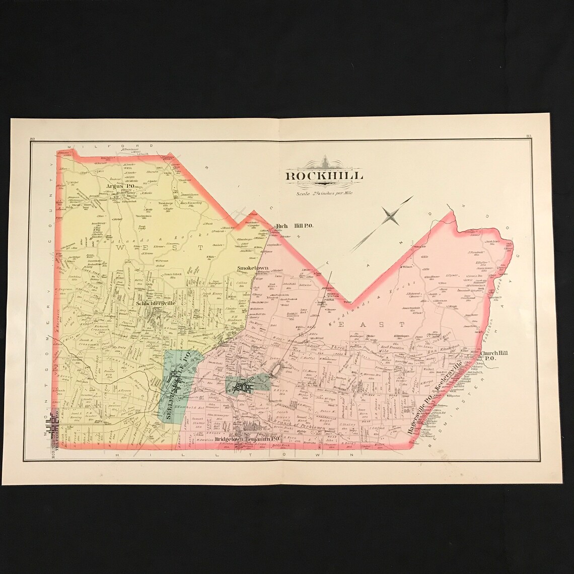 1891 Map of Rockhill Township Bucks County Pennsylvania Etsy
