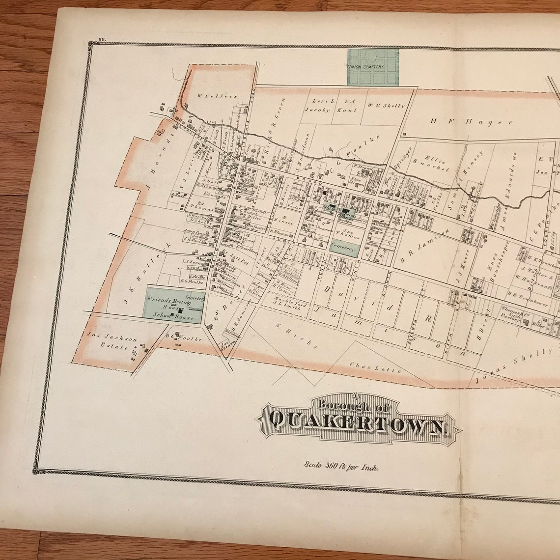 Rare Antique Map of Quakertown Original 1876 Handcolored Map Etsy
