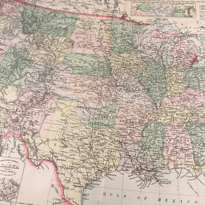 1891 Antique Map of the United States Original 19th Century Etsy