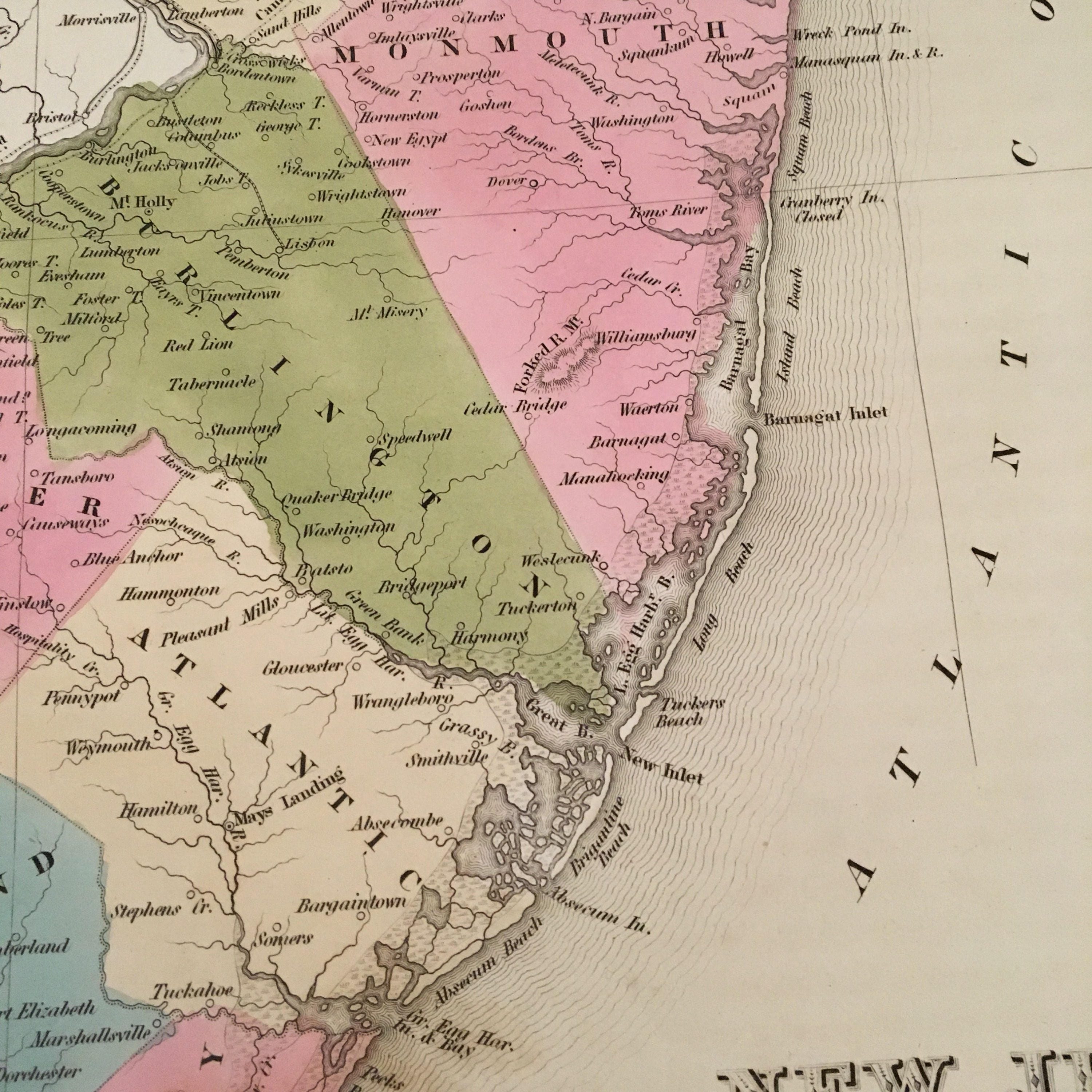 1842 Map of New Jersey Original Antique Map Large Hand Etsy