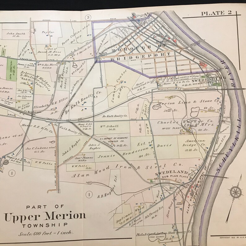 1912 Map of Bridgeport PA Original Hand Colored Antique Map Etsy Ireland