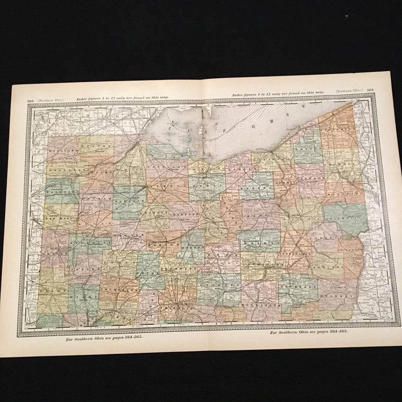 1887 Antique Map of Northern Ohio Original 19th Century Color Atlas Map for Framing
