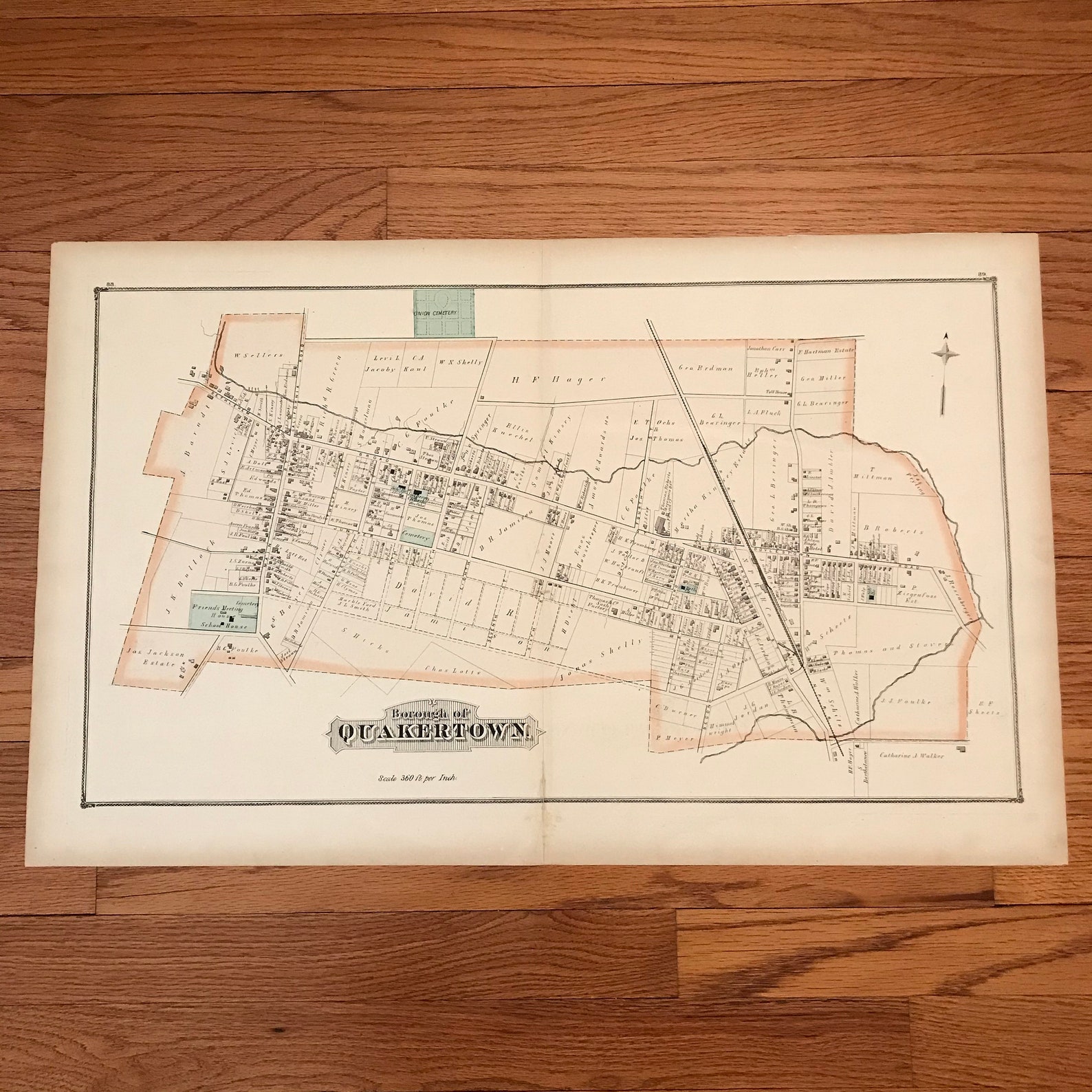 Rare Antique Map of Quakertown Original 1876 Handcolored Map Etsy