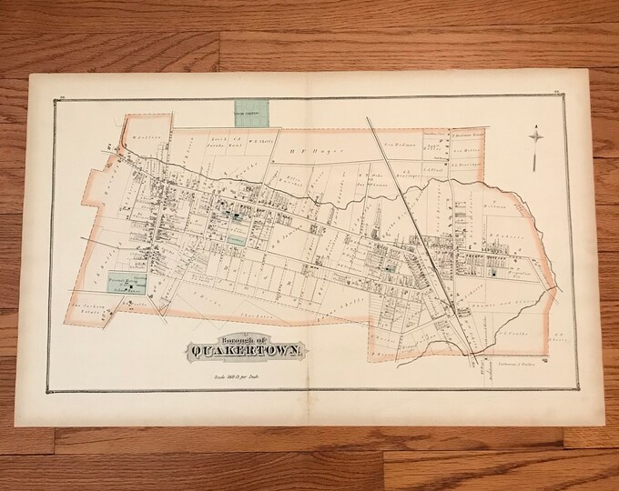 Rare Antique Map of Quakertown Original 1876 Handcolored Map Etsy