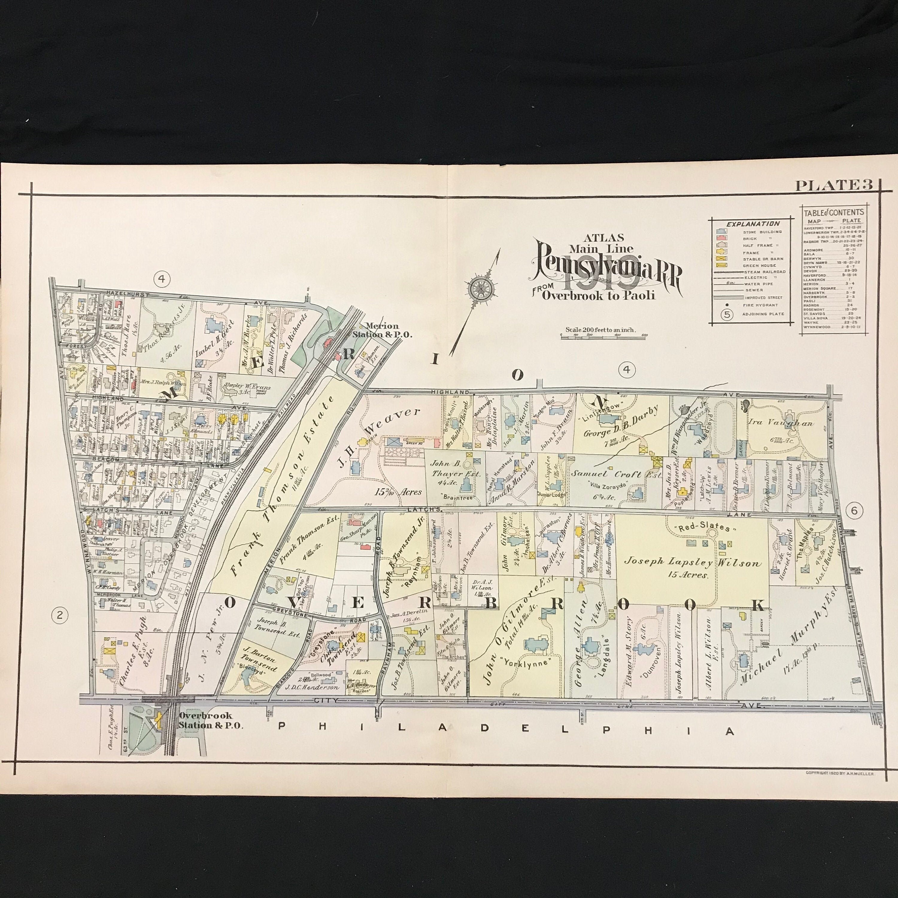 Home & Living Rare Lower Merion Township Property Map 1920 Antique Map