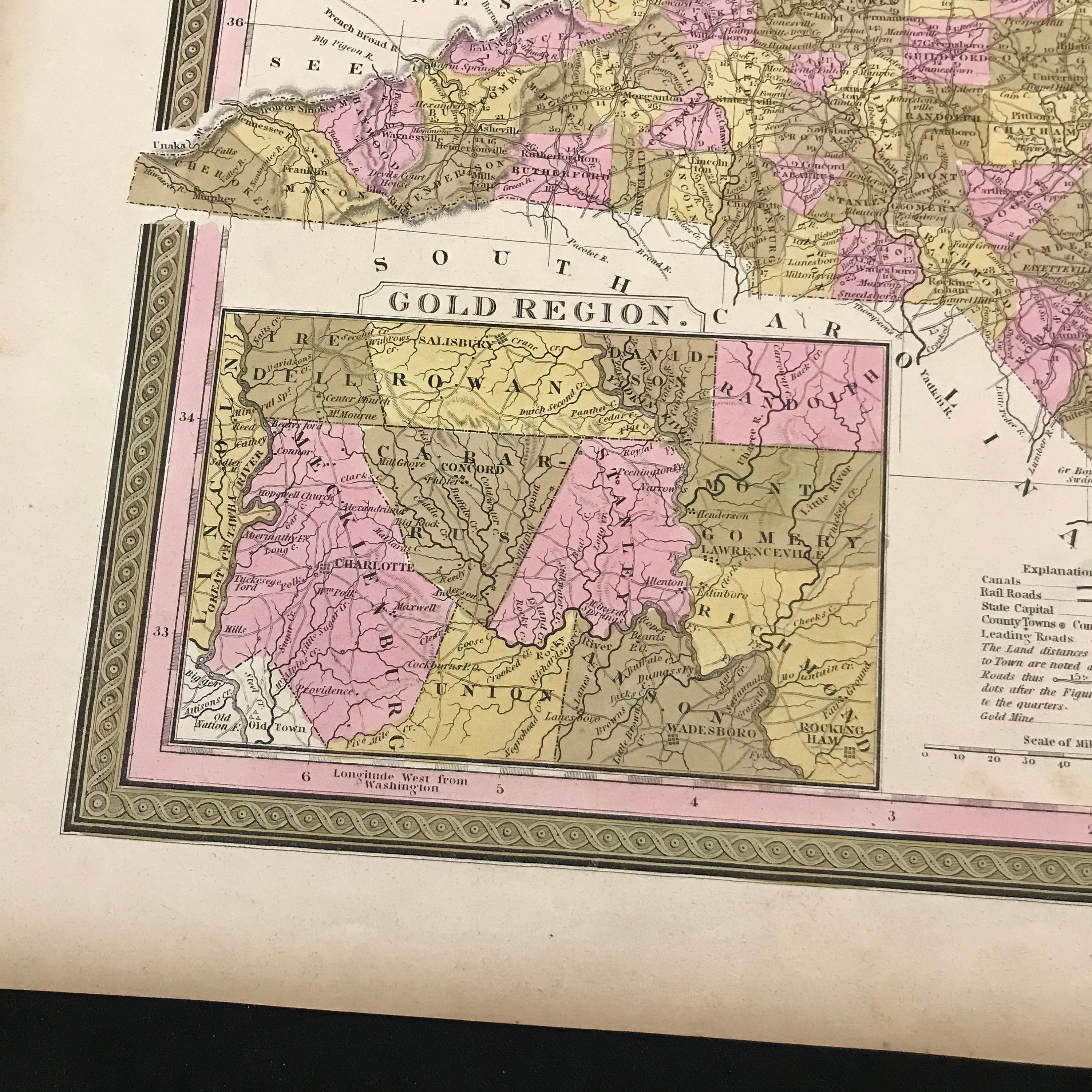 Rare 1849 Map of North Carolina Gold Region Original Etsy Canada