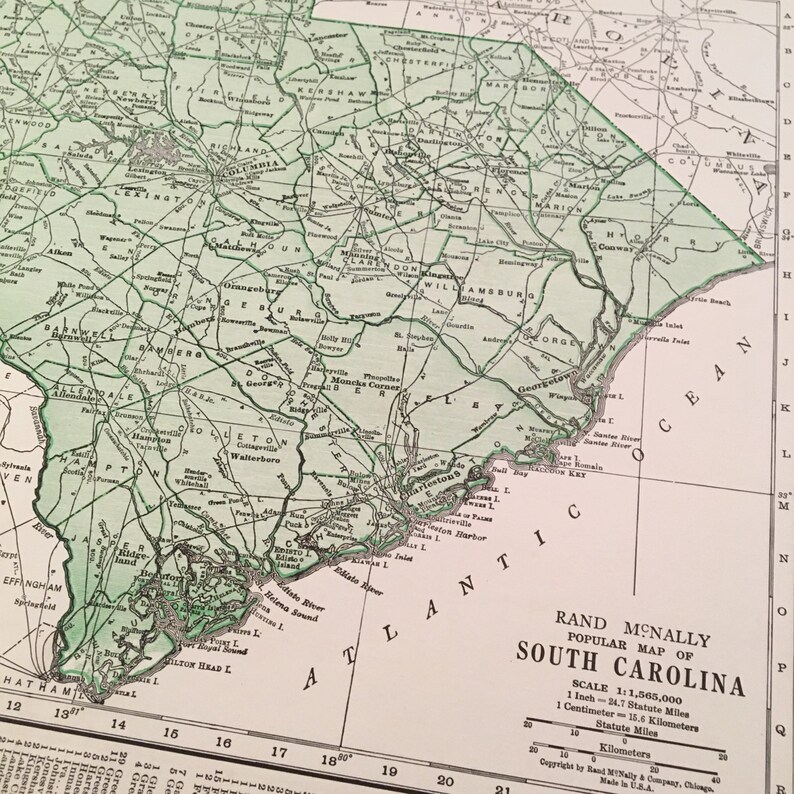 Vintage Map of South Carolina Original 1937 Rand McNally Map | Etsy
