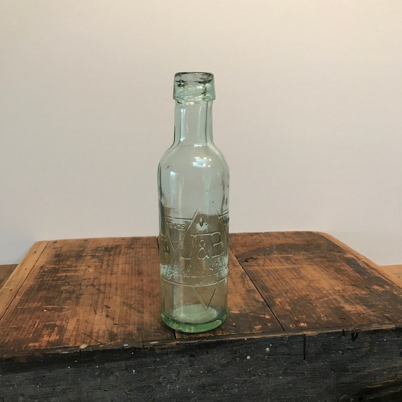 Jewsbury Brown Antique Glass Soda Water Bottle 19th Century Aqua Vintage Home Decor