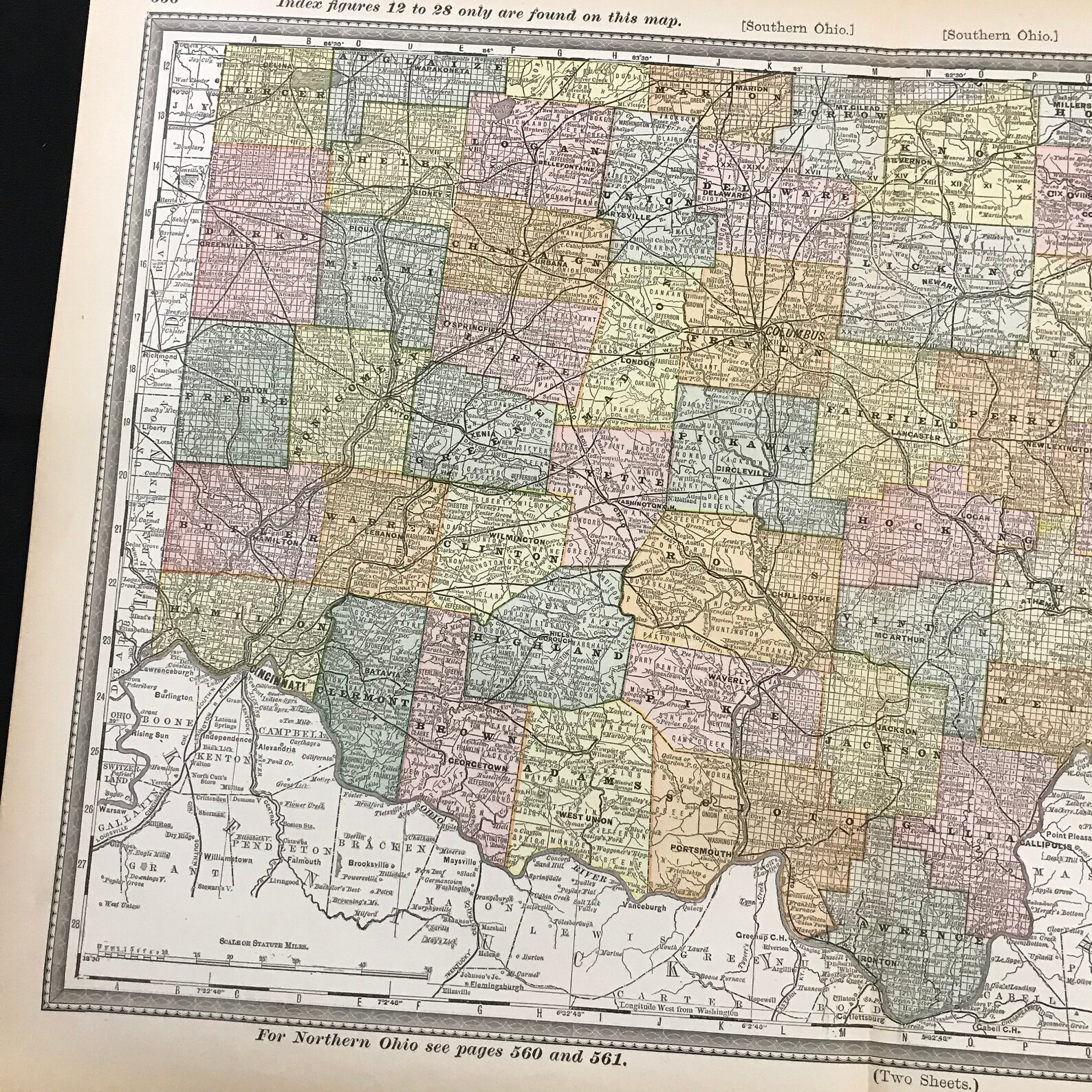 Antique Map of Southern Ohio Original 1882 Atlas Map for - Etsy