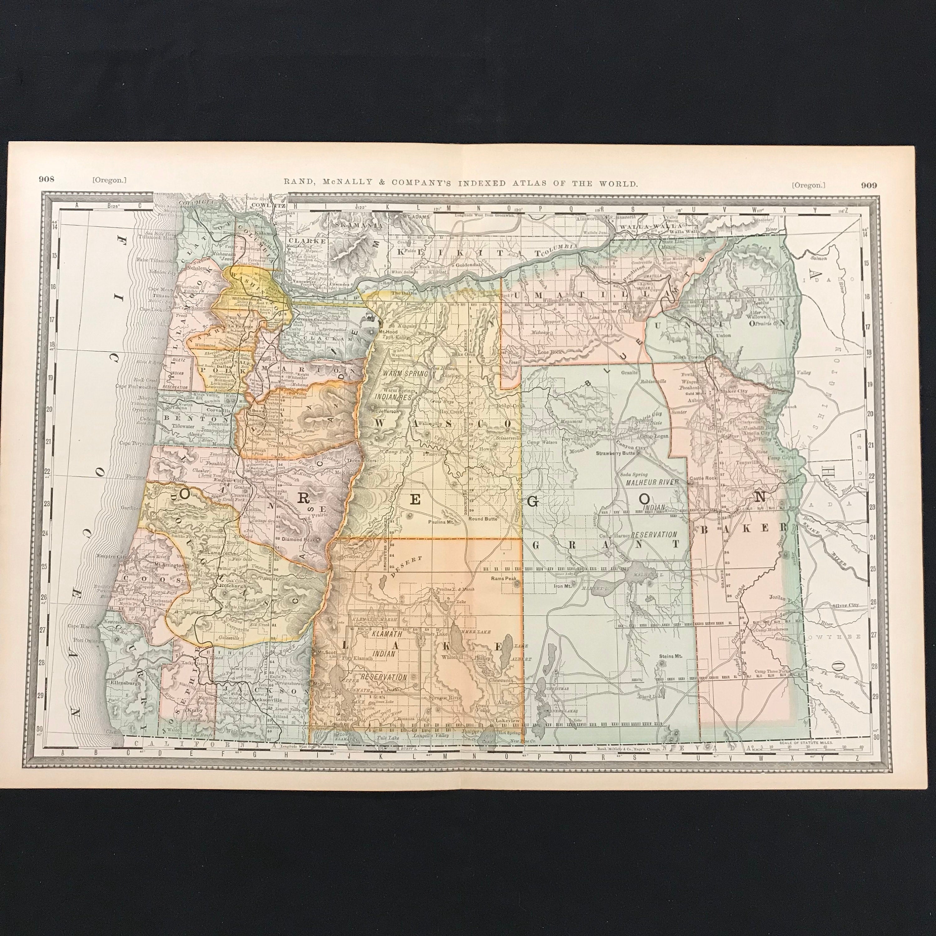 Antique Map of Oregon Original 1883 Map for Framing Etsy