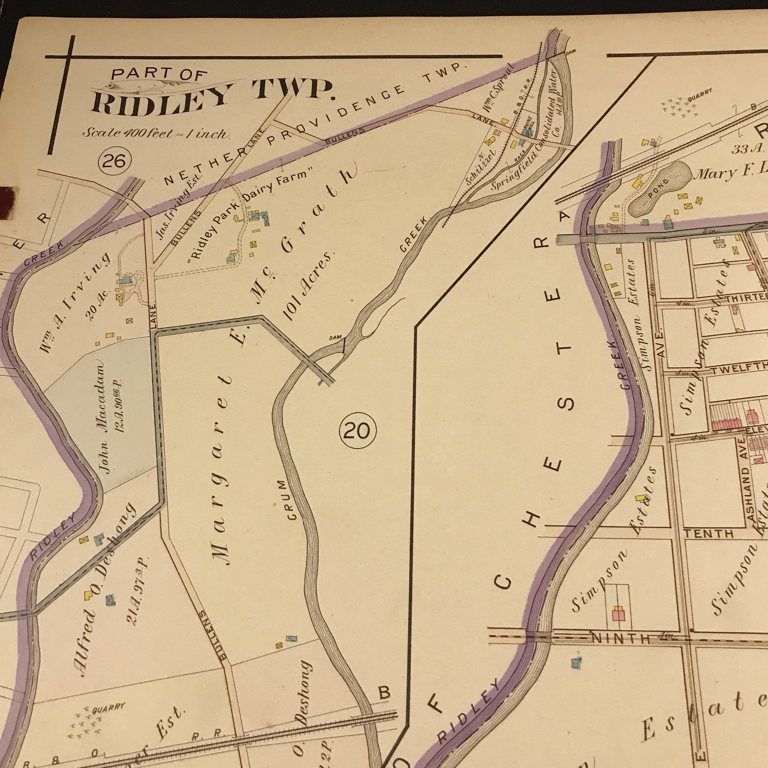Original 1909 Map of Eddystone Borough Antique Hand Colored Etsy