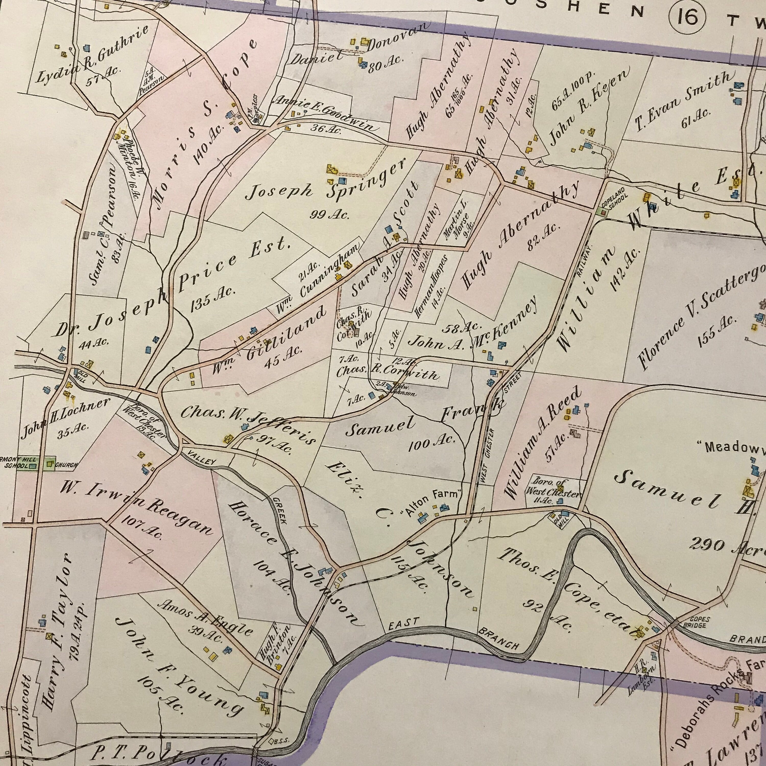 1912 Map of East Bradford Original Antique Map for Framing Etsy