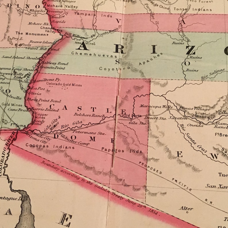1865 Map of California Utah Arizona Nevada Colorado and