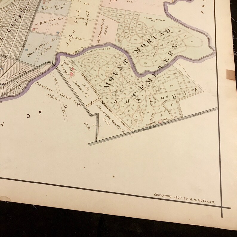 Original 1909 Map of Yeadon Borough Pennsylvania Antique Hand Etsy